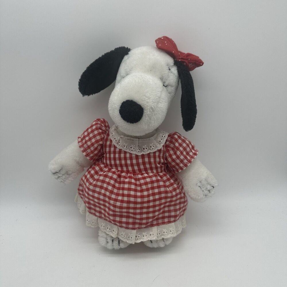 Vintage 1968 Snoopy Sister Belle 12" Plush Stuffed Animal Dog, Red Dress w/ Lace
